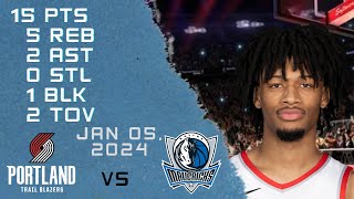 Shaedon Sharpe player Highlights BLAZERS vs MAVERICKS NBA Regular season game 05-01-2024