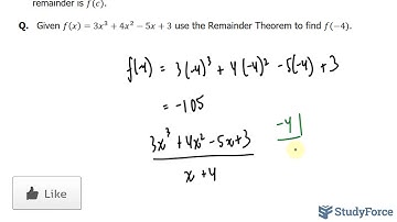 Using the remainder theorem to evaluate a polynomial function