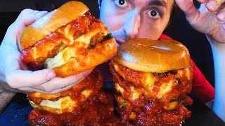 Cheesy Messy Double Meatball Burger Dripping In Sauce Mukbang Nomnomsammieboy