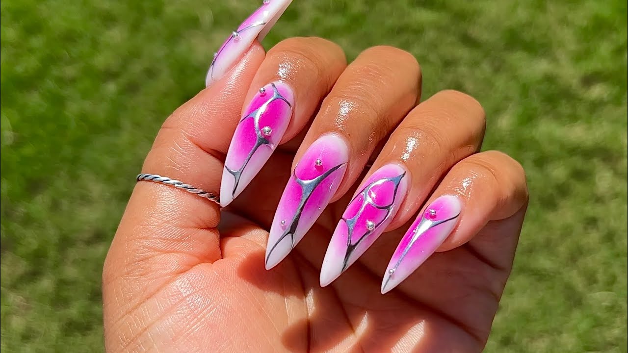 PINK AURA CHROME NAILS Acrylic Nails Tutorial Begginer friendly