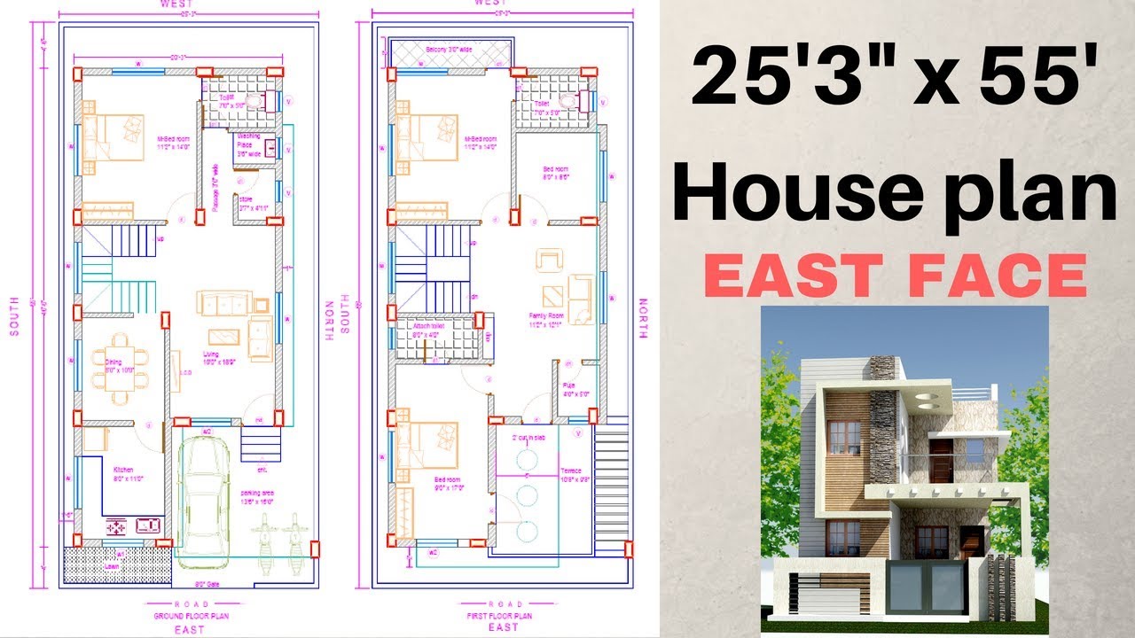 25 3 X 55 0 2 Floor East face Plan Explain in Hindi 