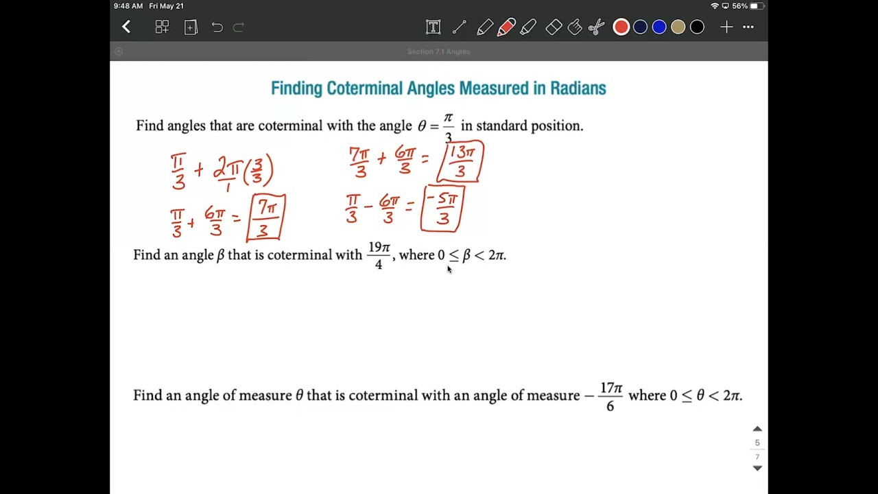 Coterminal Angles in Radians | Finding coterminal angles in radian ...