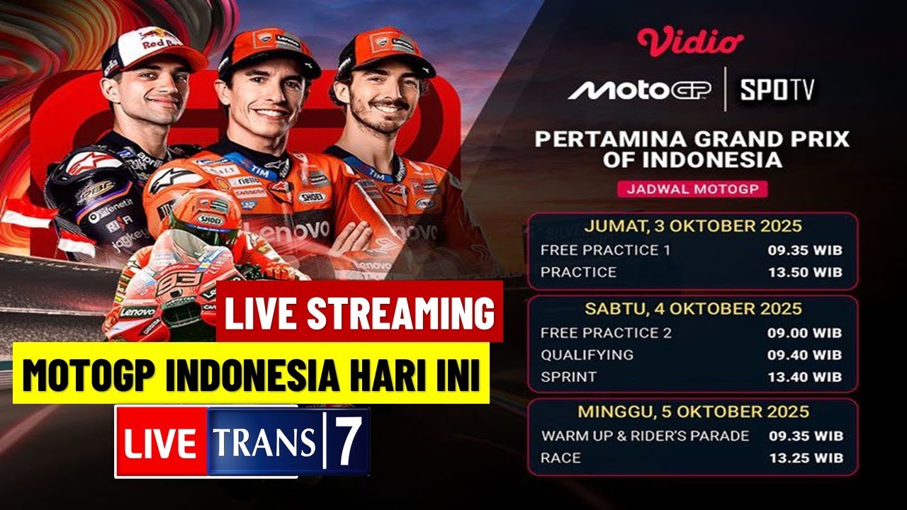LIVE TRANS7 HARI INI!! Siaran Langsung MotoGP Indonesia 2025 Sirkuit ...