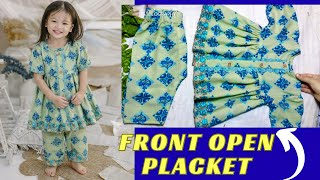 Front slit button placket baby frock cutting and stitching //New stylish square yoke open frock 