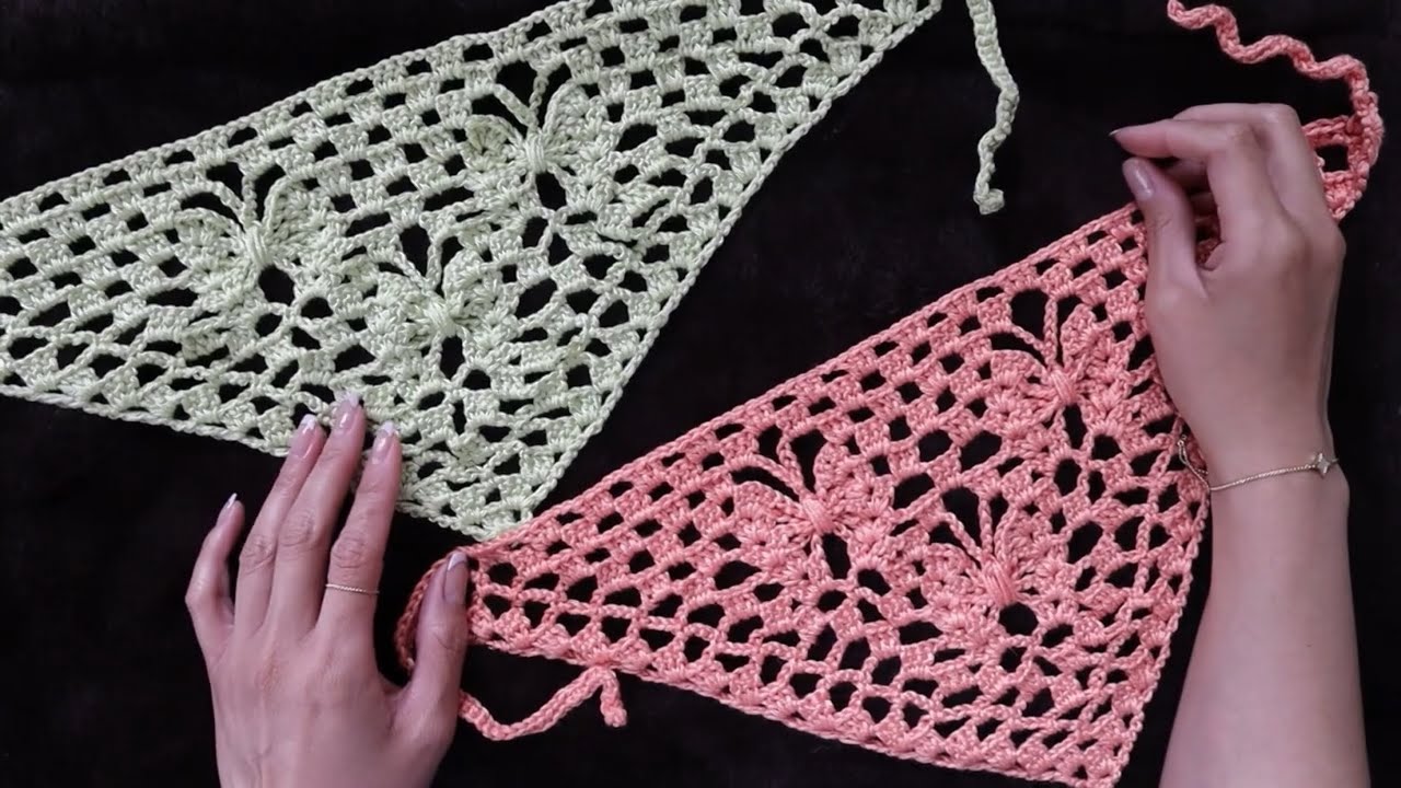 БАНДАНА С БАБОЧКОЙ, СВЯЗАННАЯ КРЮЧКОМ | ШАЛЬ С БАБОЧКОЙ, СВЯЗАННАЯ КРЮЧКОМ | ВЯЗАНИЕ КРЮЧКОМ ДЛЯ ...