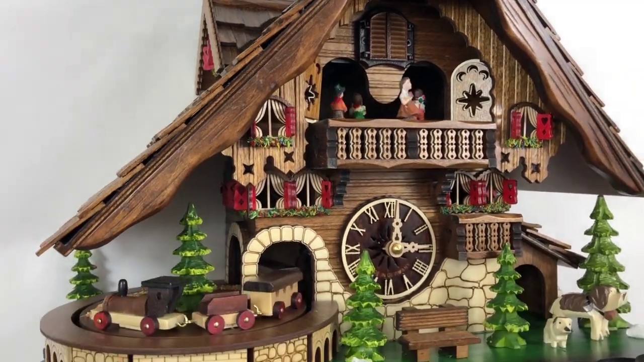 Battery Cuckoo Clock With moving Train and Dancers Engstler 48110 QMT. YouTube