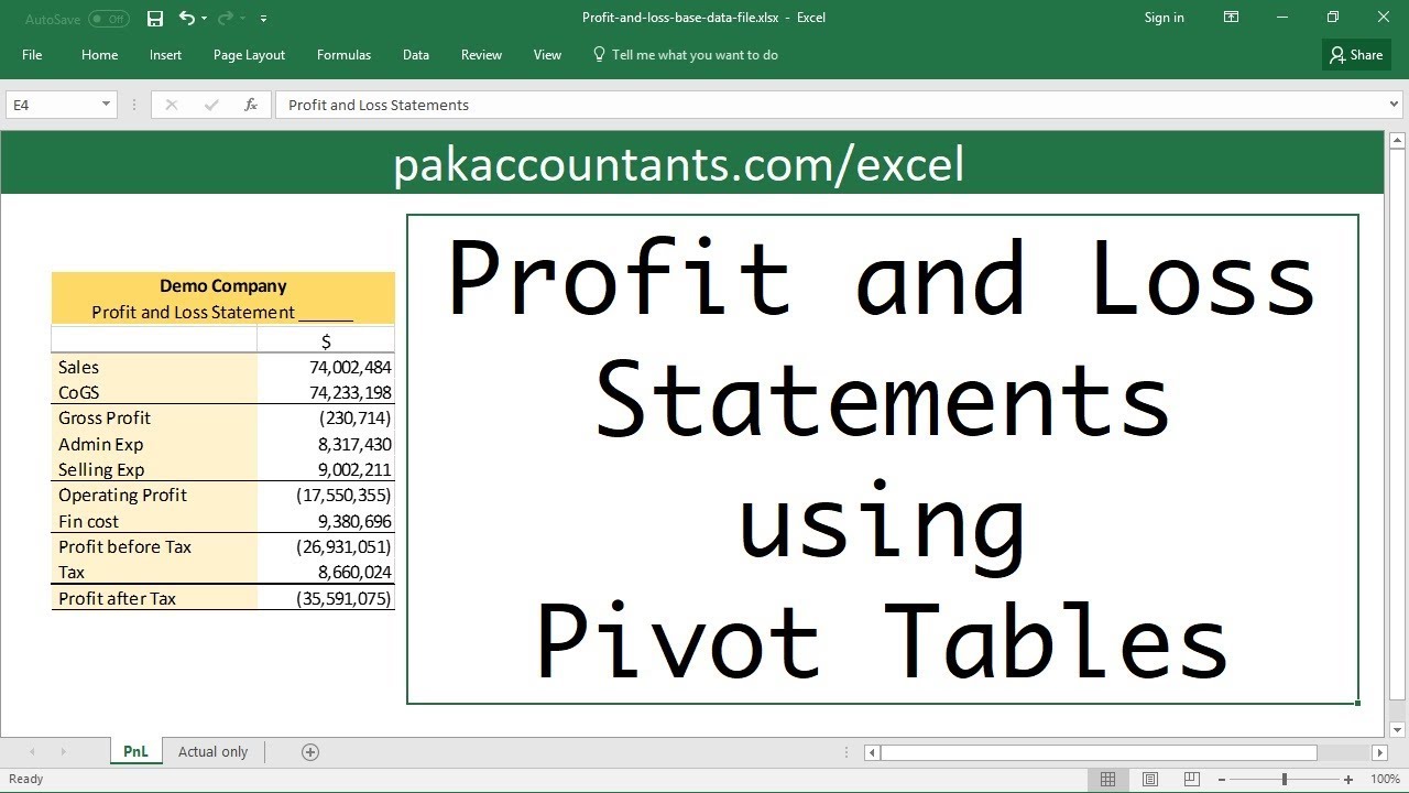 Profit And Loss Chart In Excel