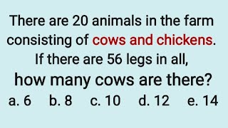 Linear Equation Word Problem: There are 20 animals in the farm consisting of cows and chickens.