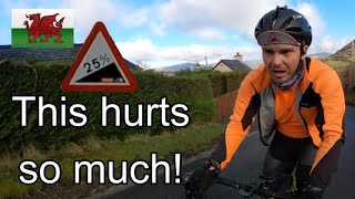 Do you like PAIN? Cycling up 25% Rhiwr Road.