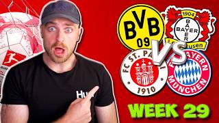 BUNDESLIGA WEEK 29 PREDICTIONS & TIPS | BORUSSIA DORTMUND VS BAYER LEVERKUSEN & ST PAULI VS BAYERN!