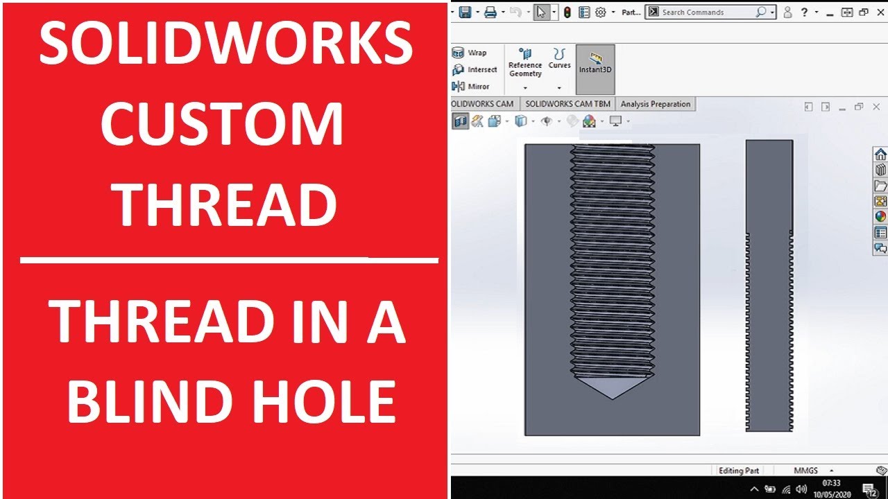 SOLIDWORKS THREADS CUSTOM THREADS THREAD IN A BLIND HOLE !!!! YouTube