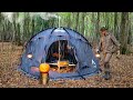 Hot tent camping in rain  halloween 2 nighter