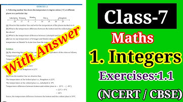 Class-7 Mathematics chapter no :- 1 INTEGERS  Exercises-:1.1 | 7th Std Maths | CBSE | NCRET
