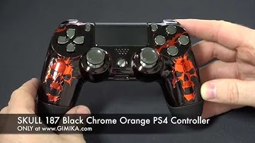 "Skulls 187 Black Chrome Orange" PS4 Custom Controller by Gimika.com