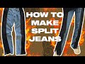 Diy how to make cut  sew pants 2 jeans into 1