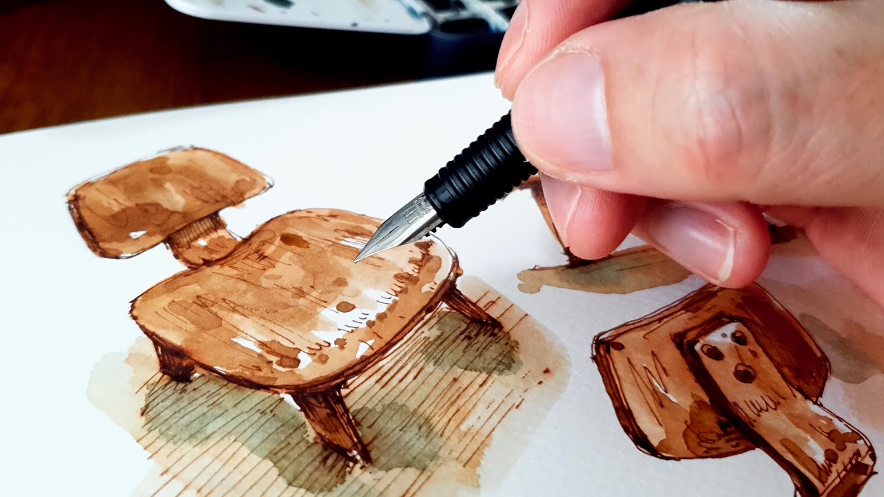 원목의자를 간단한 그림으로... 만년필 펜드로잉 & 수채화채색