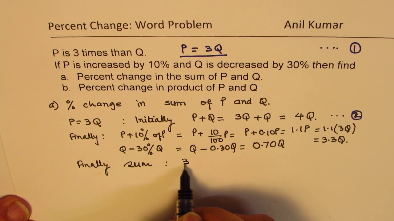 How to Calculate Percentage Change of Sum and Product - YouTube