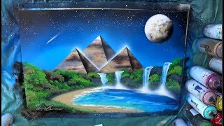 Oasis in the desert night SPRAY PAINT ART by Skech