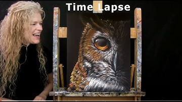 TIME LAPSE Learn How to Paint NIGHT OWL with Acrylic - Animal Portrait Step by Step Fun Tutorial