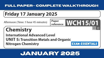 Edexcel IAL Chemistry Unit 5 WCH15/01| January 2025—Full Paper Walkthrough with Detailed Explanation