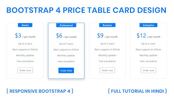 Bootstrap 4 Pricing Table Card Design | Responsive Bootstrap 4 Pricing Card Table | HTML5 | CSS3