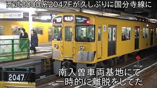 【一時離脱した新2000系6両編成が復帰】西武2000系2047F 久しぶりの国分寺線での運行 ~南入曽において一時的に離脱していたものの運用復帰~