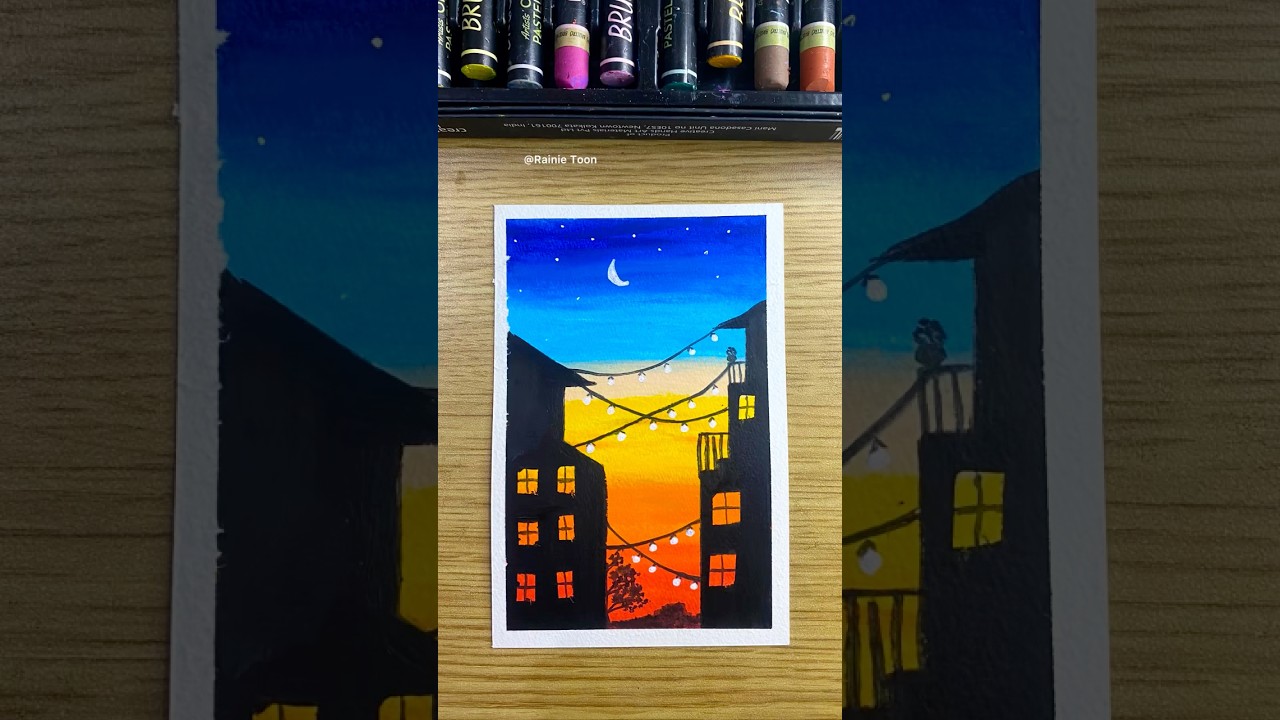 🌞Day&🌙Night Scenery Painting| Oil Pastel
