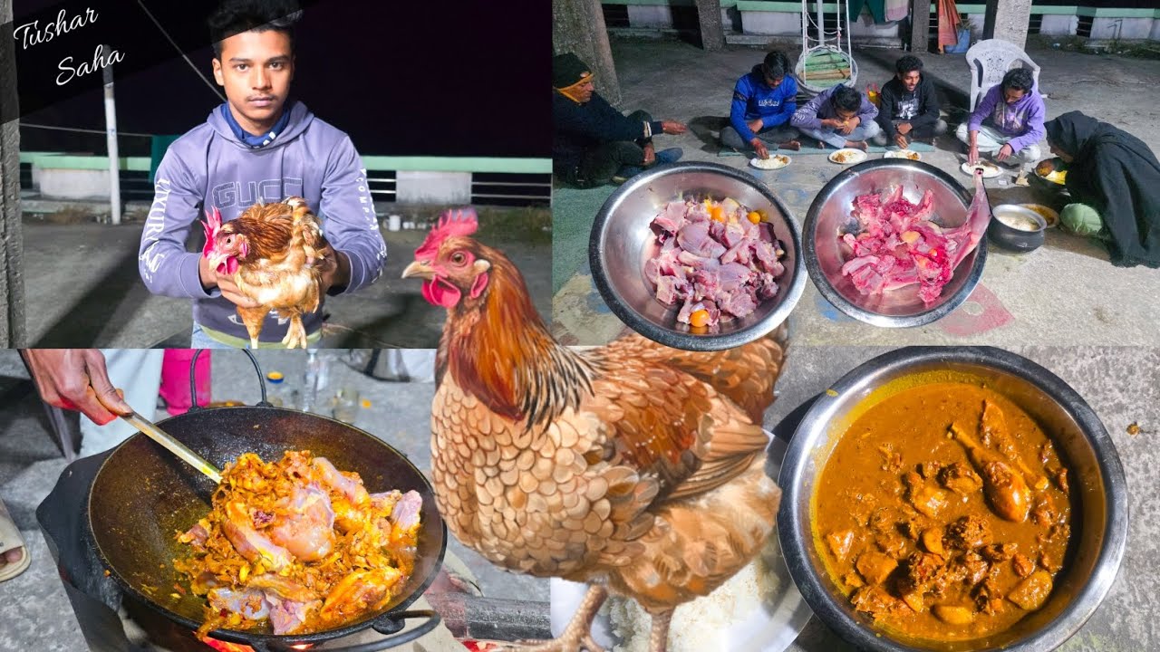 রাতের গ্রামে বন্ধুদের সঙ্গে Chicken Cooking | Traditional Bengali Village Food