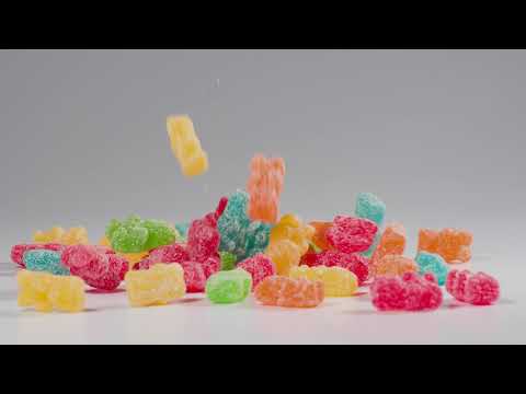 gummy bear candies falls in slow motion B4TCTGQ