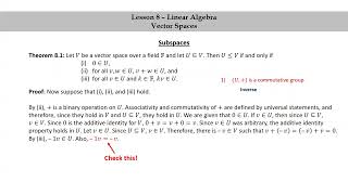Pure Math - Lesson 8 - Linear Algebra - Part 2 - Subspaces