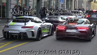 Cars in Zürich (27.01.24) Mercedes AMG GT-S Carbonerre Project, GT2RS, MC20, 812, F12, SV, GT4RS...