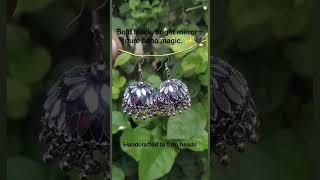 Trendy Black Mirror Jhumki Earrings with Metallic Bead Hangings#handmadejewellery #jhumka