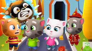 Talking Tom Gold Run - Fireman Tom Neon Angela Ginger Tom vs Robber in Cyber City (Gameplay)