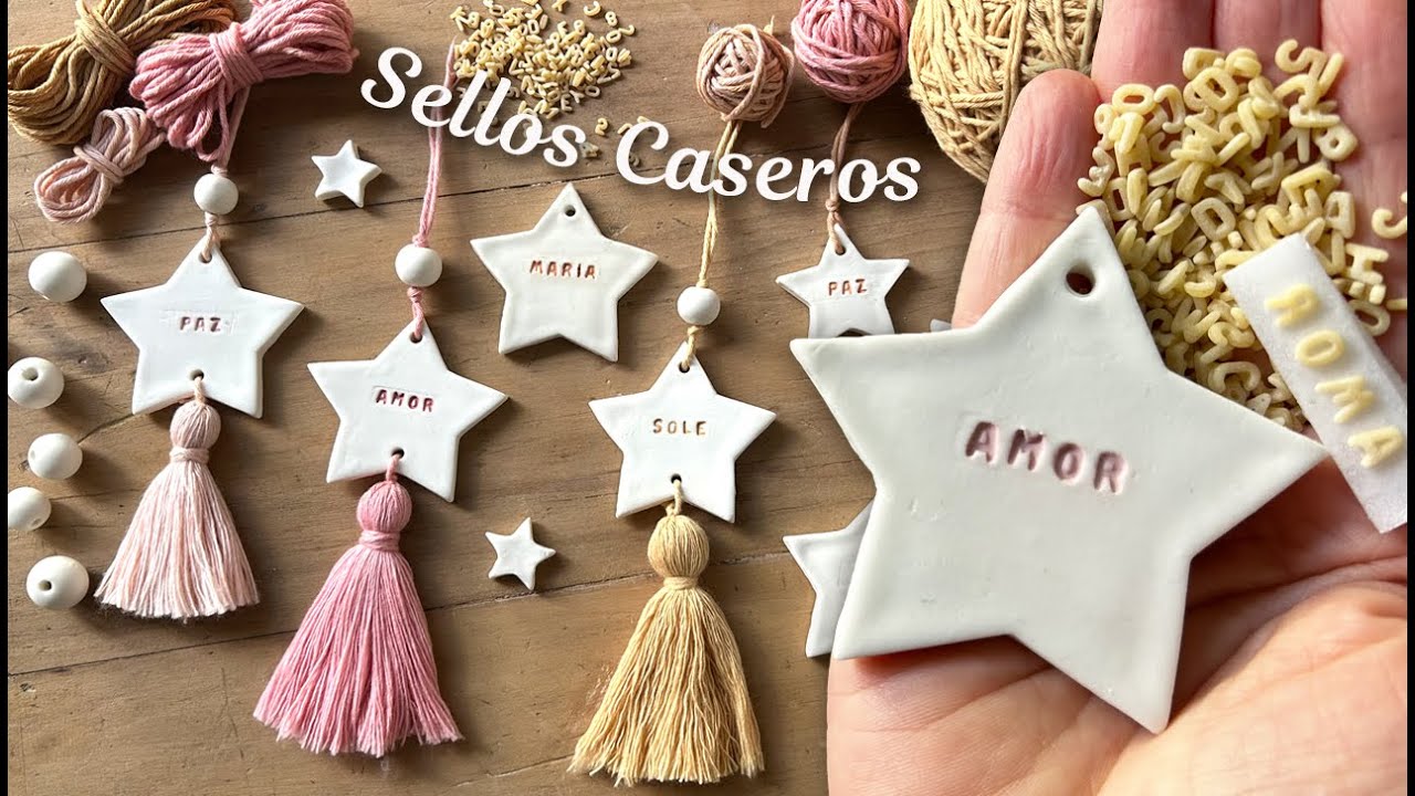 TUTORIAL Cómo hacer SELLOS CASEROS y ⭐ Colgante de Estrella con Cerámica de Arroz | DIY Muy Fácil
