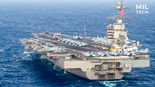 The World's Biggest Aircraft Carrier USS Gerald R. Ford in Action in Atlantic Ocean