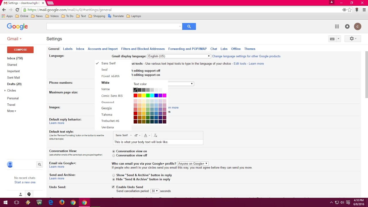 How To Change Gmail Font Size Font Style Color Youtube