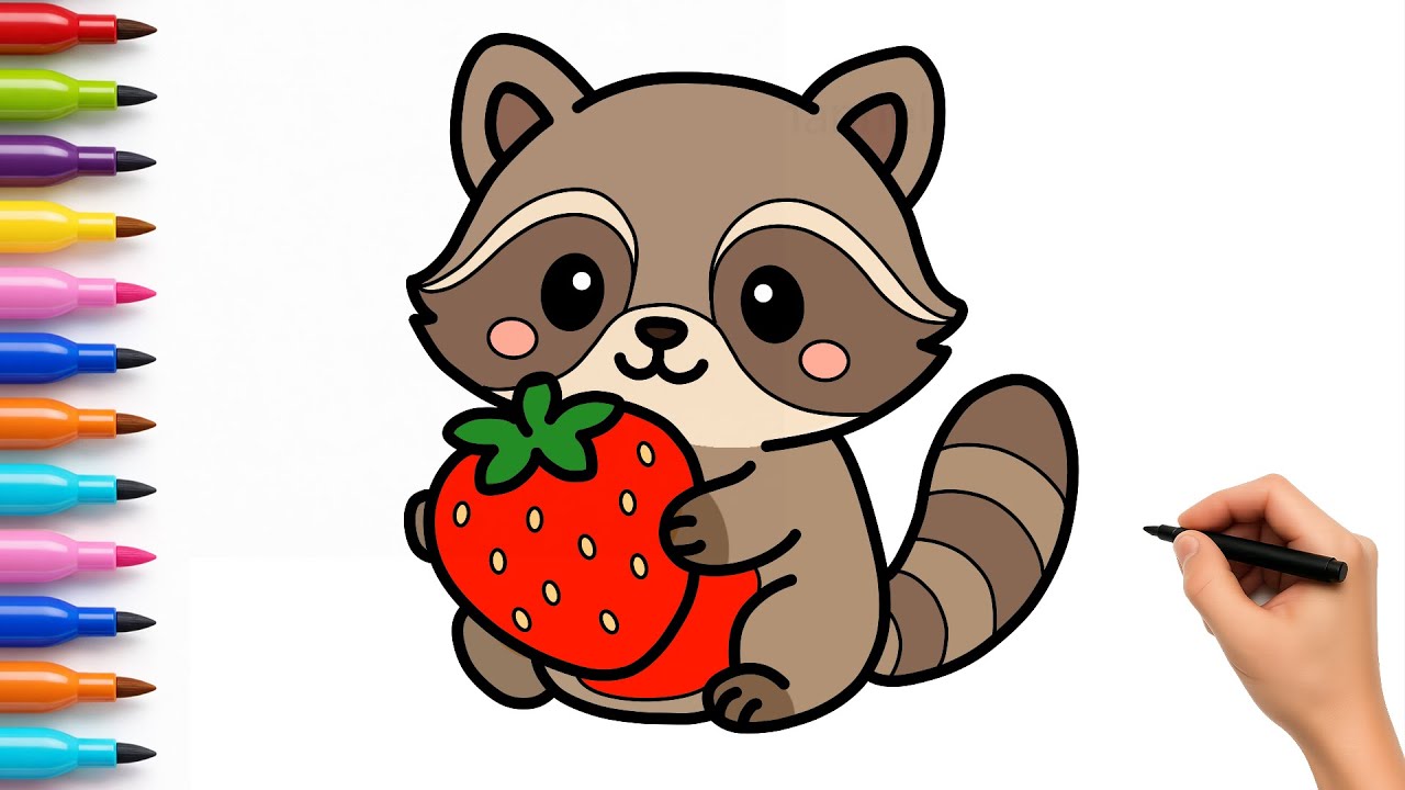 Como Desenhar o Kawaii Raccoon & Morango