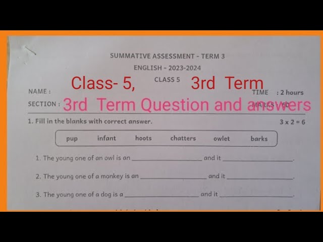 EE - Class- 5, ENGLISH 3rd Term Question and answers class=