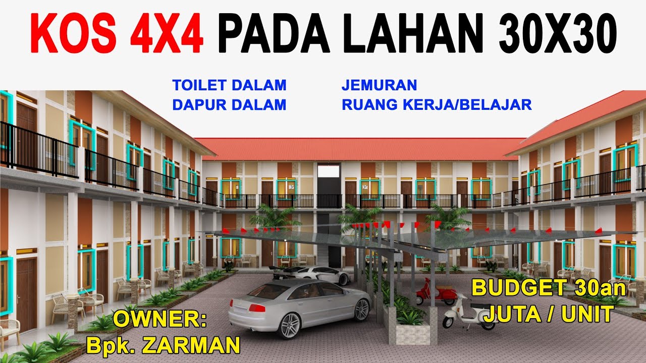 DESAIN KOS KOSAN 4 X 4 PADA LAHAN 30X30 || Kamar Maandi Dalam, Dapur & Jemuran