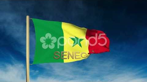 Senegal Flag Slider Style With Title. Waving In The Wind With Cloud Background