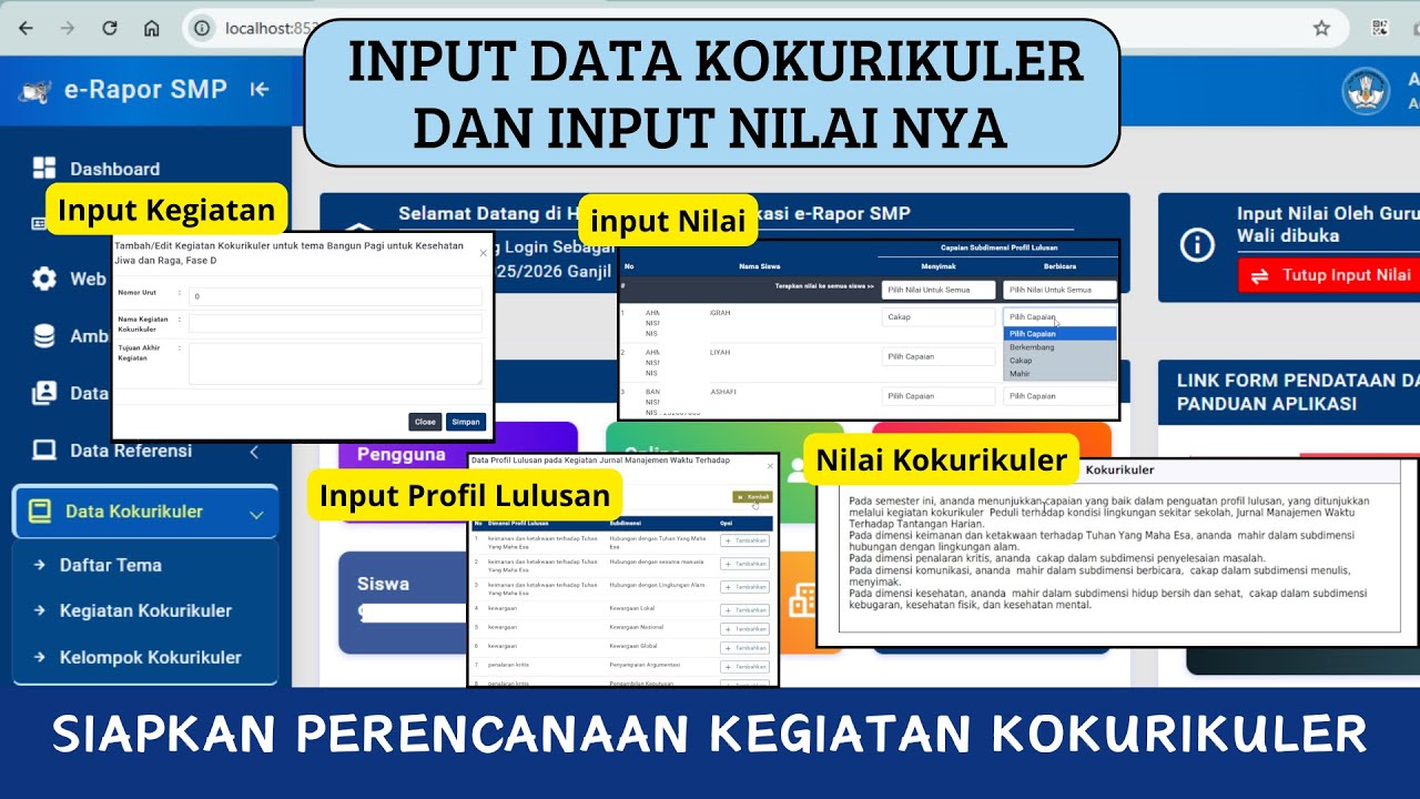 CARA INPUT DATA KOKURIKULER DAN INPUT NILAI NYA | LANGSUNG MUNCUL NILAI NYA