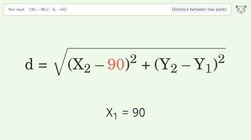 Find the distance between two points p1 (90,-96) and p2 (-6,-68): Step-by-Step Video Solution