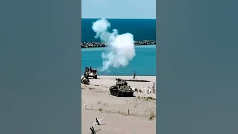 Two American WW Tanks Fire in Epic WW D Day Reenactment in Conneaut Ohio USA