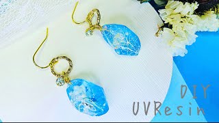 《UVレジン》鉱石モールドとドライフラワーで涼しげ可愛いピアス作りました♡  #レジン#レジンピアス#アクセサリー#作り方