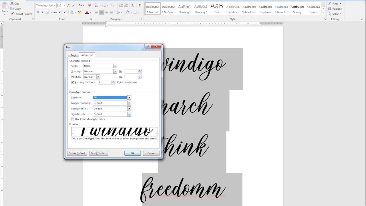 How To Use Opentype Fonts In Microsoft Word Youtube