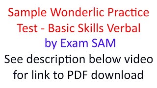 Sample Wonderlic Practice Test Questions  Verbal Basic Skills Test Practice (WBST Verbal)