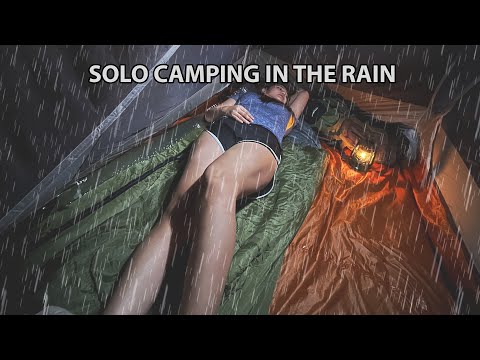 SOLO OVERNIGHT CAMPING IN THE RAIN - RELAXING IN THE TENT - ASMR