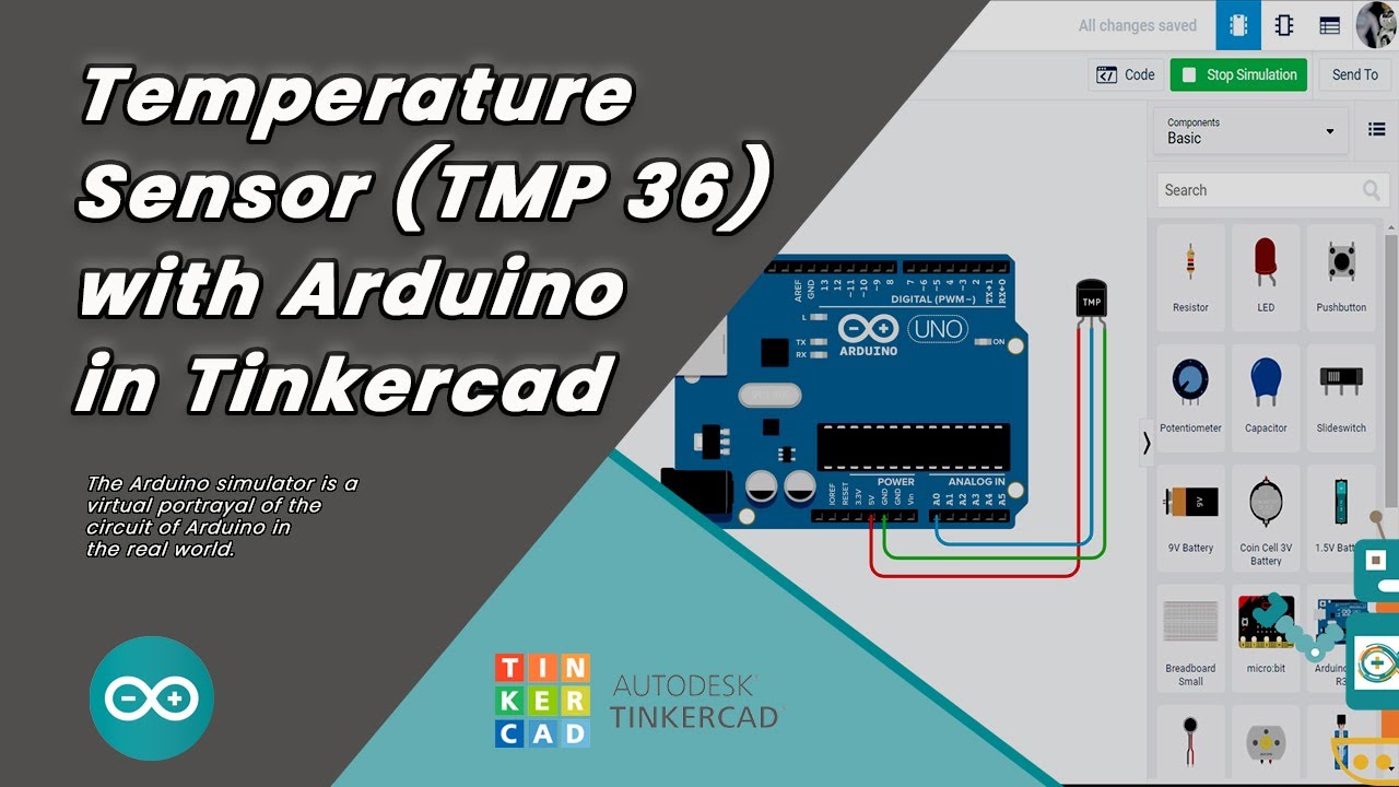 Temperature Sensor With Arduino In Tinkercad Tmp Youtube