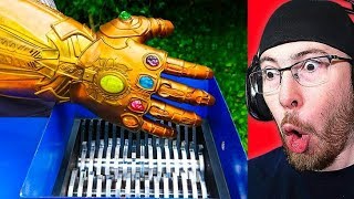 THANOS INFINITY GAUNTLET VS SHREDDING MACHINE REACTION!