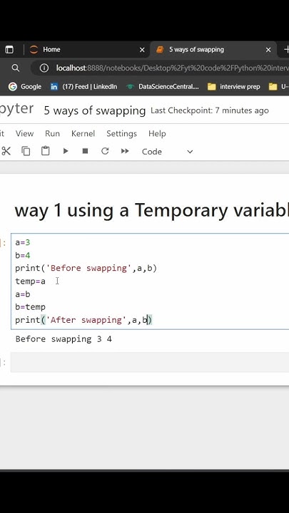Swapping the two variables using temporary variables in python | # ...
